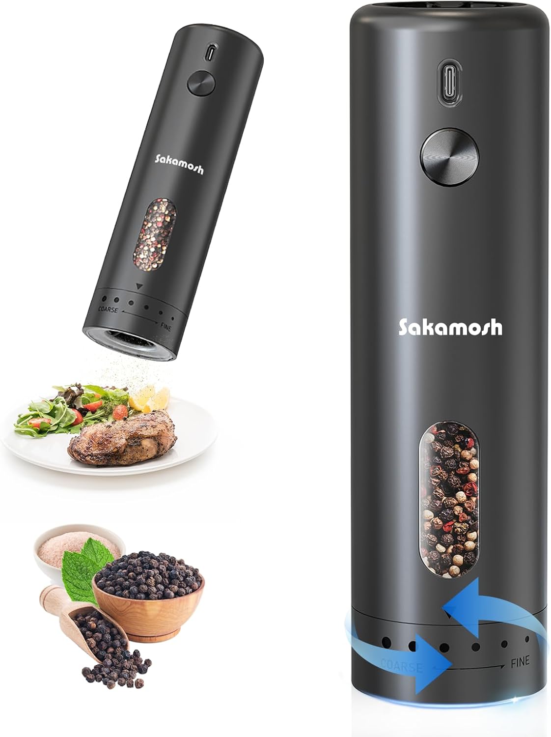 Effortless Black Pepper Grinder with LED Light