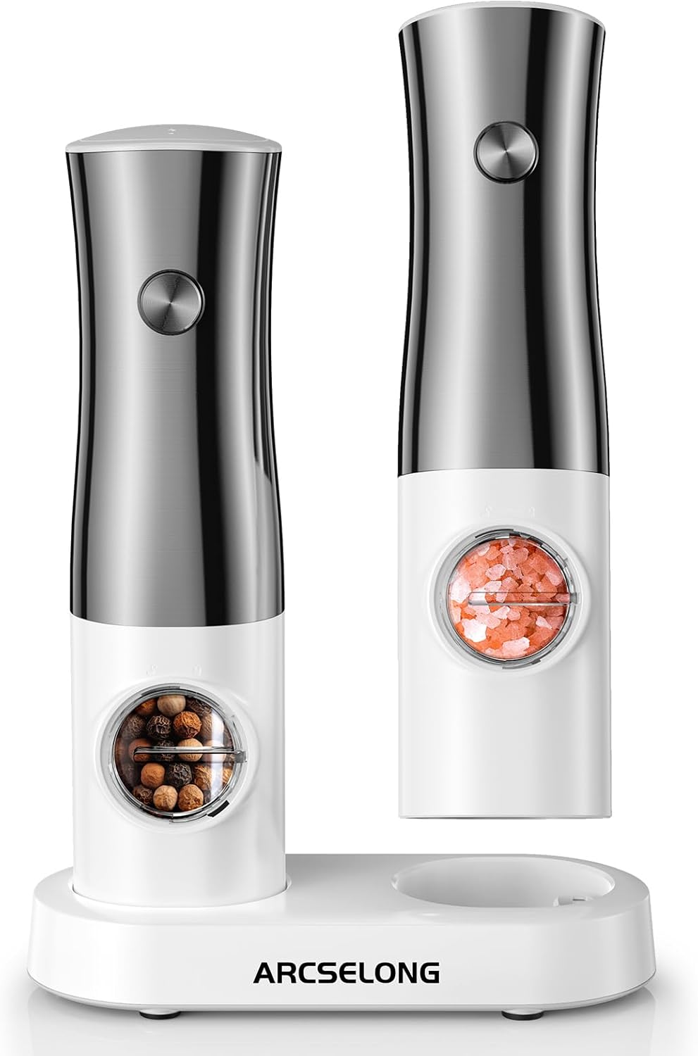 Arcselong Electric Salt Pepper Grinder Set Stainless Steel Top Rechargeable Base