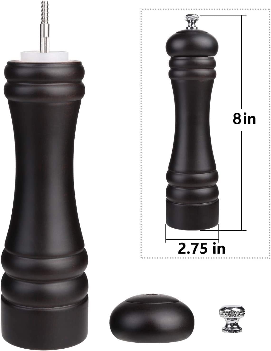 Black Pepper Mill Salt Grinder Refillable Adjustable Coarseness Ceramic