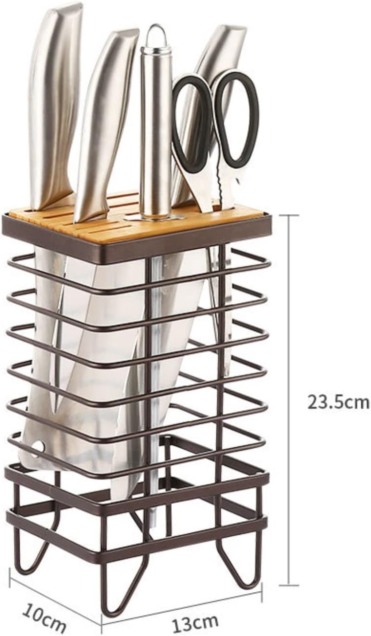 Sturdy Metal Wood Knife Holder Kitchen Tool Set Storage