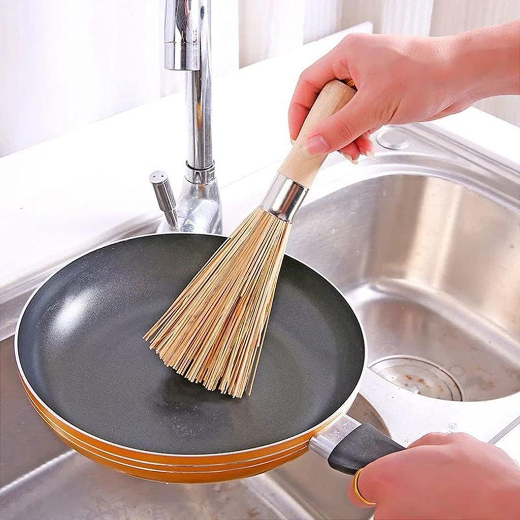 Long Handle Bamboo Pan Brush Non-Stick Kitchen Cleaning Tool with Lanyard Design