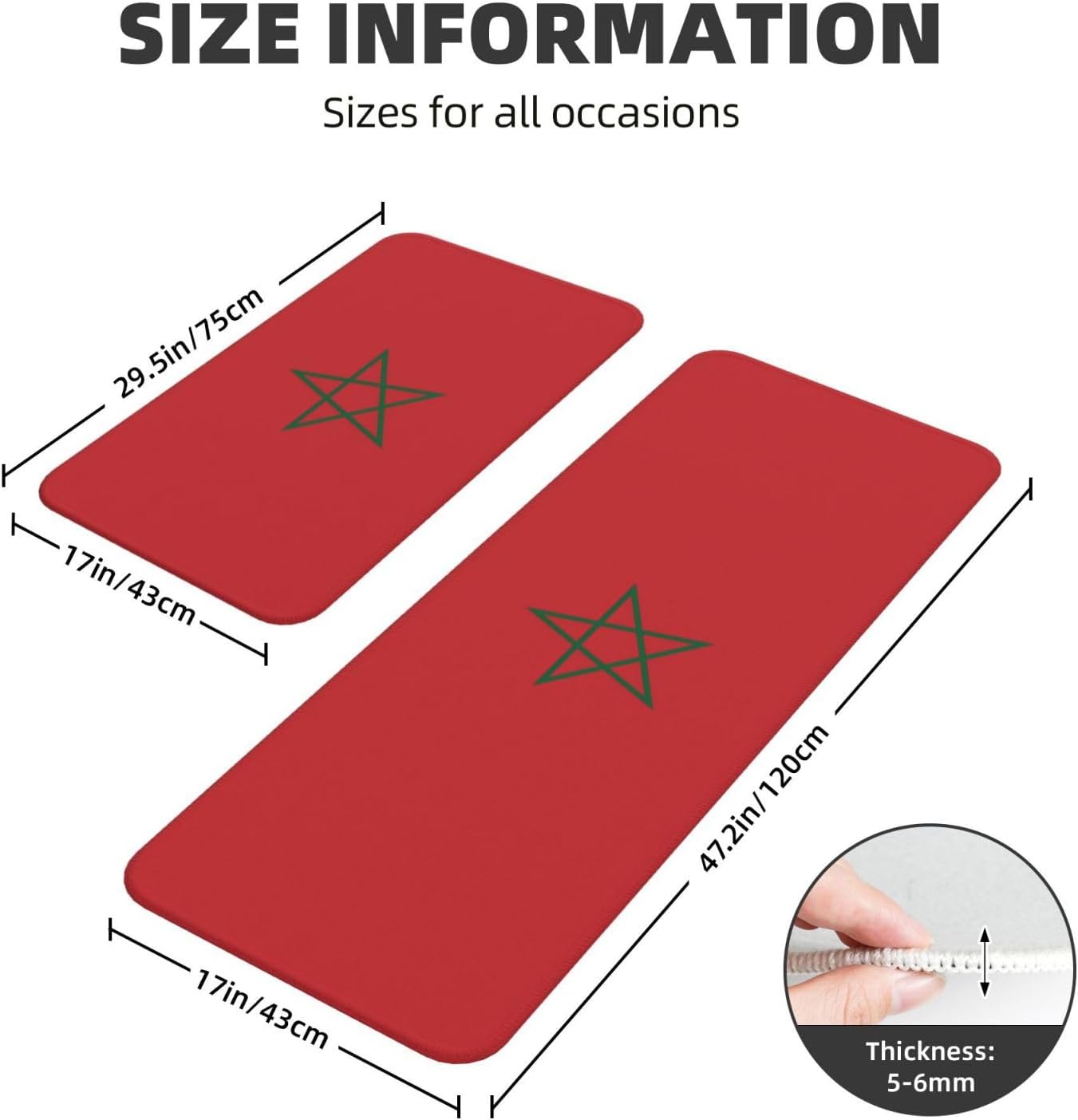 Moroccan Kitchen Mat Set - 4-Piece Non-Slip Waterproof Durable Kitchen Rugs