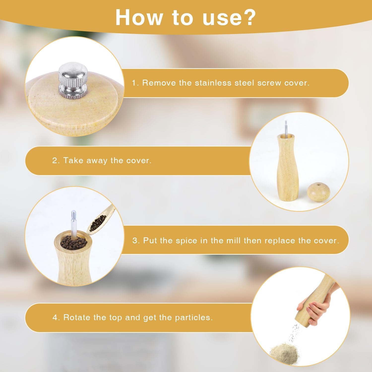 8-Inch Oak Wood Pepper Grinder with Adjustable Settings