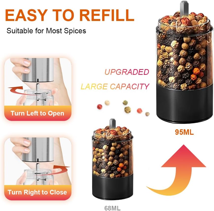 Fast Powerful Dual Speed 2-Pack Rechargeable Electric Salt Pepper Grinder Set