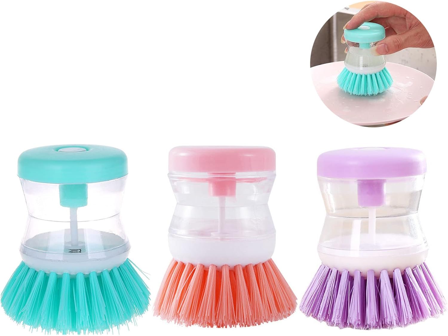 Invoda 3-Piece Soap Dispenser Palm Brushes