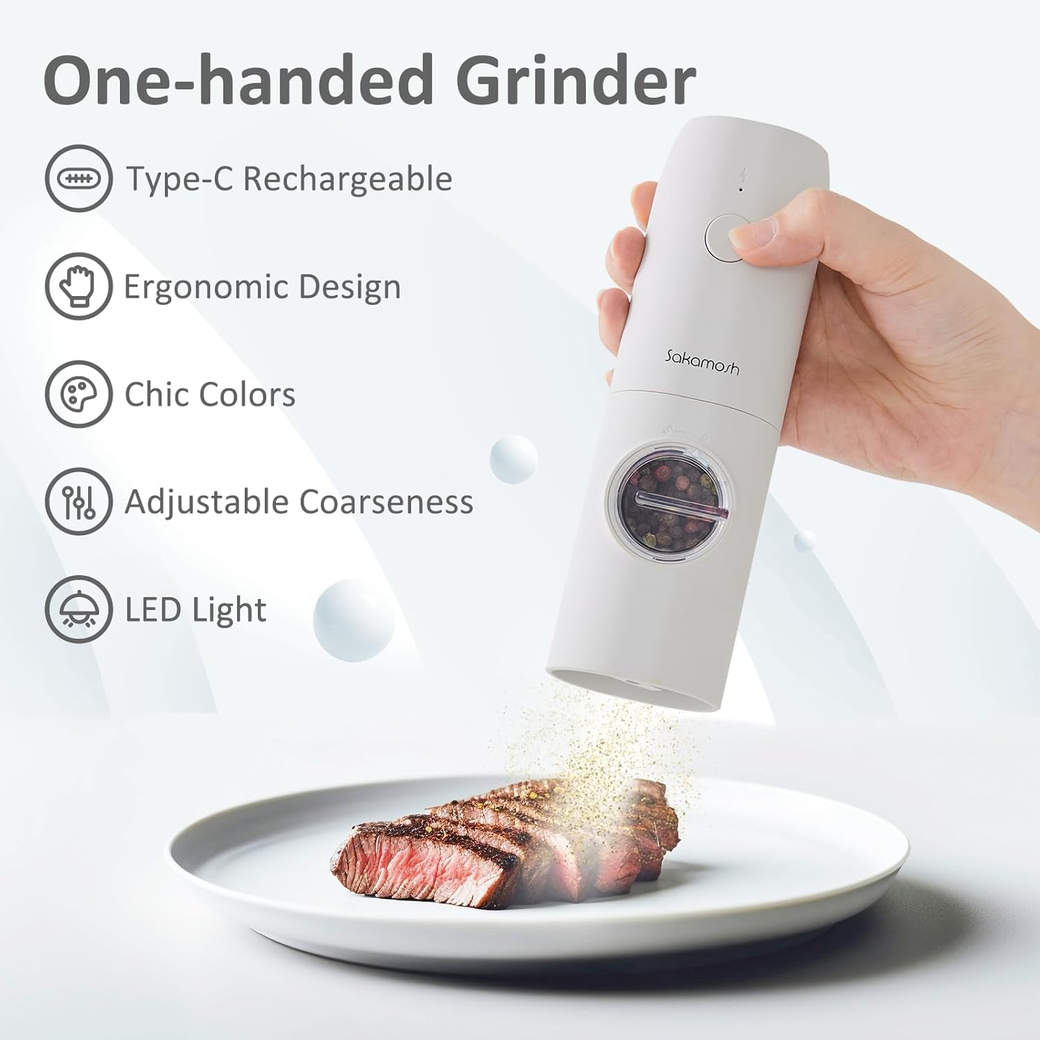 Adjustable Coarseness Rechargeable Salt Pepper grinder Set with LED Lights