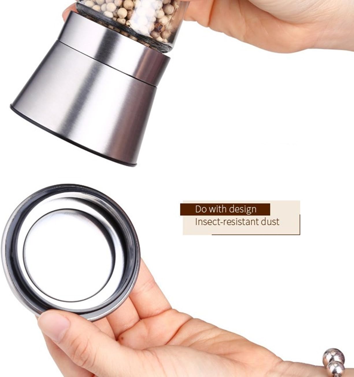 BlueSnail Stainless Steel Manual Salt Pepper Grinder Glass Cone Silver