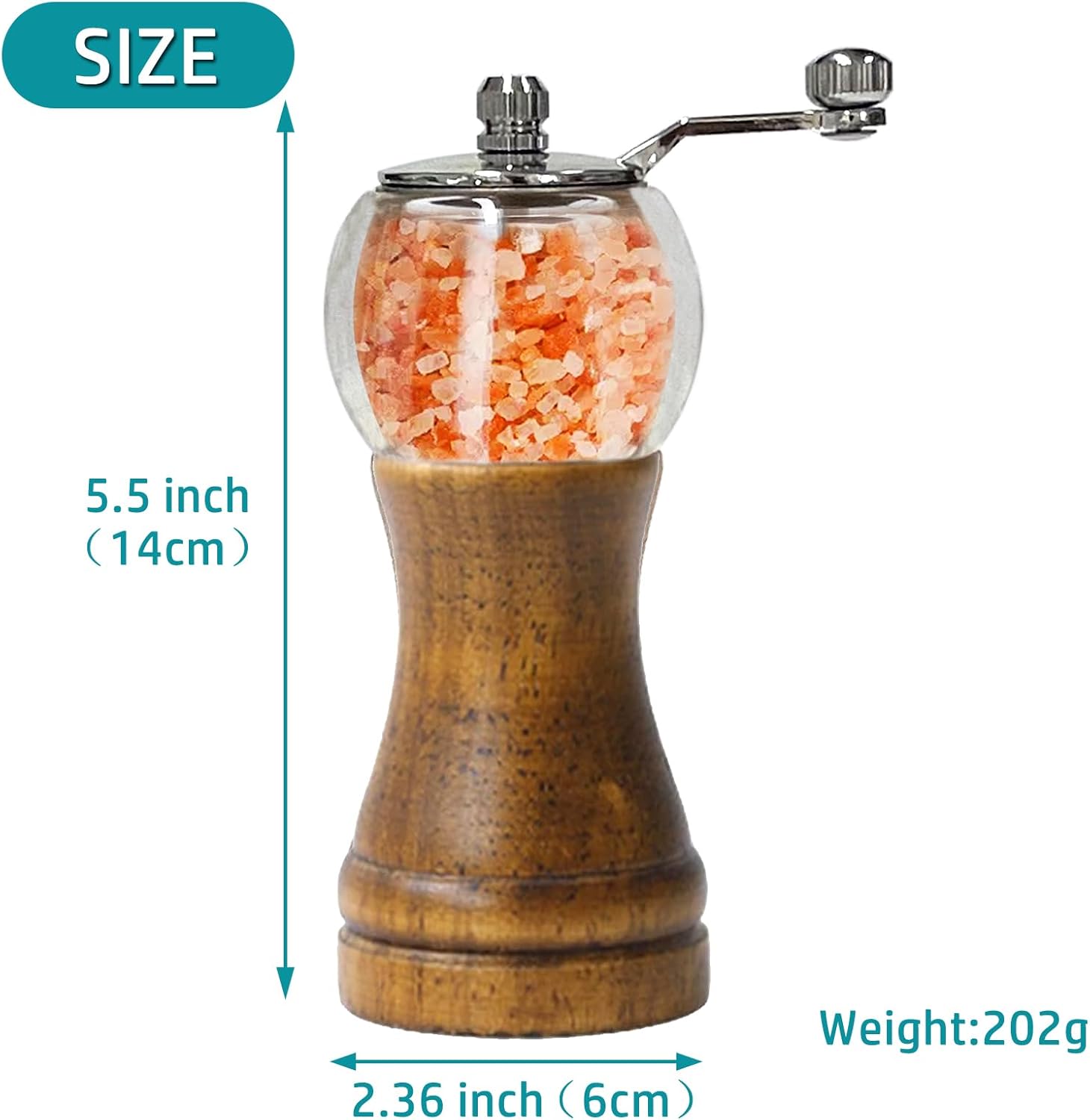 Salt Pepper Grinder Set Wooden and Acrylic with Zinc Alloy Handle