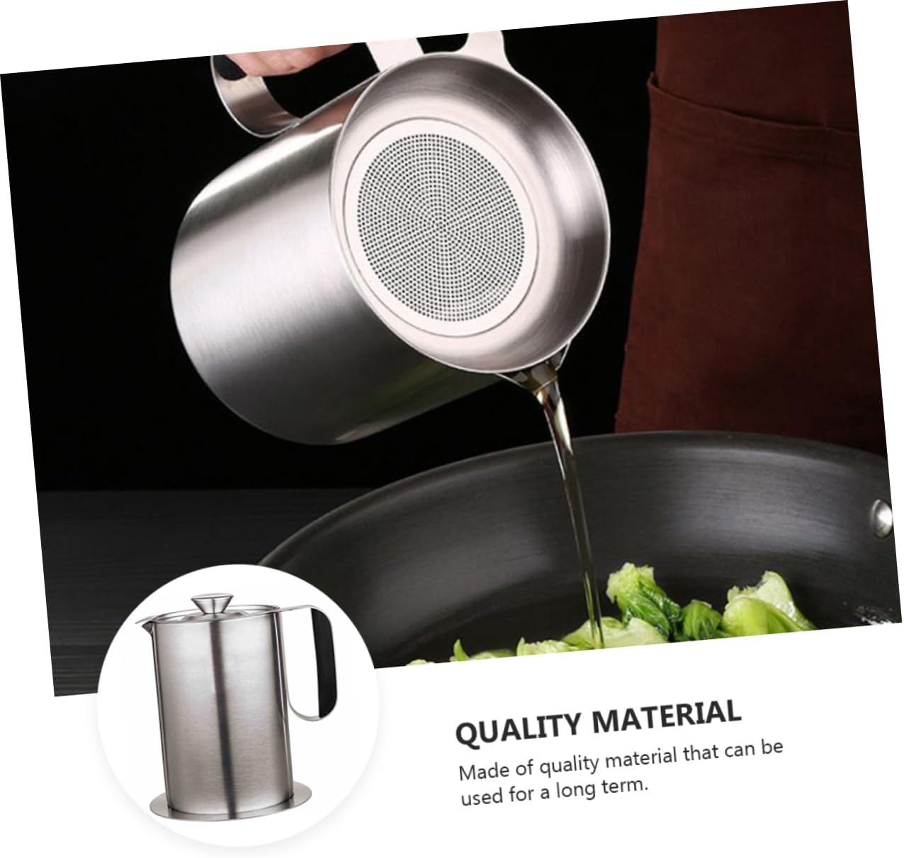 Cabilock 1L Stainless Steel Oil Bottle with Strainer Kitchen Essential