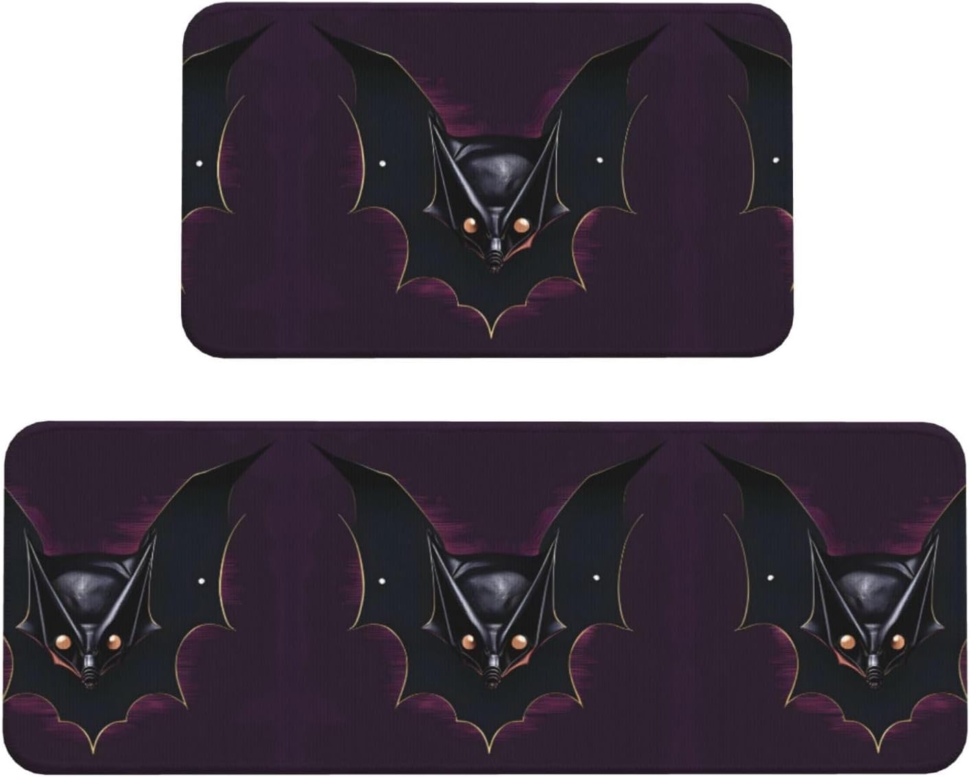 Black Ghost Bat Print Kitchen Mats 2 Sets