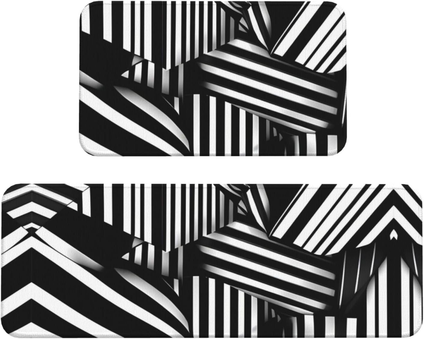2-Pack Black and White Geometric Kitchen Floor Mats