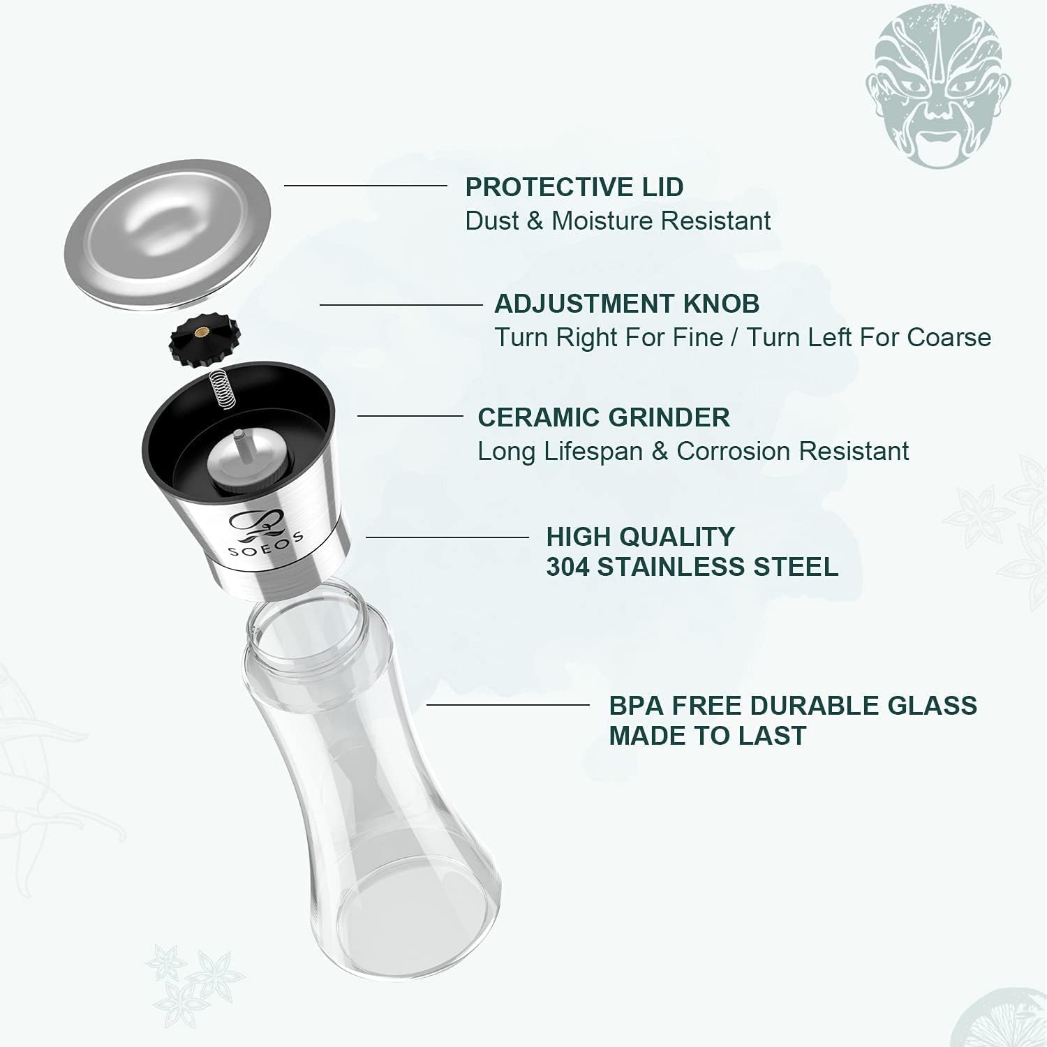 Sooos Salt Pepper Grinder Set Stainless Steel Refillable