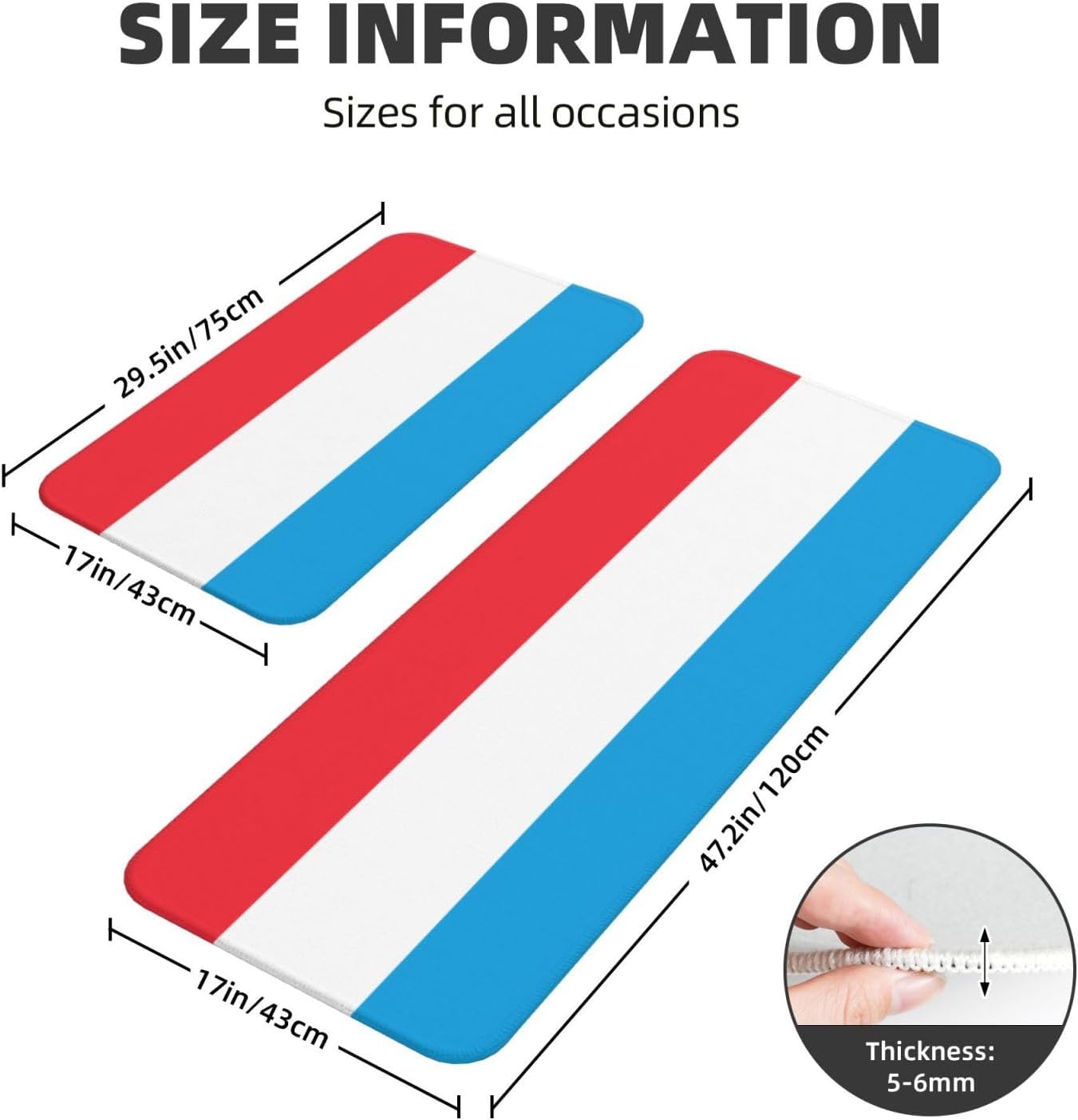 Luxembourg Flag Print Kitchen Mats Non-Slip 17x29 17x47