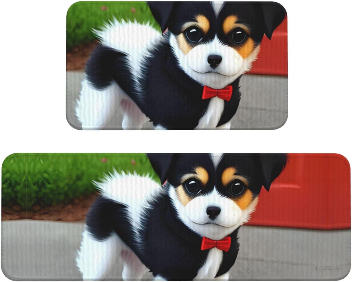 Black and White Puppy Print Kitchen Mats Durable Water Repellent
