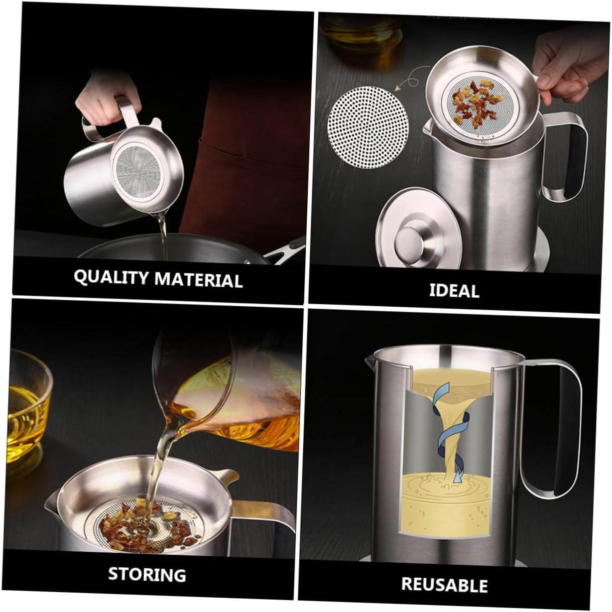 Cabilock 1L Stainless Steel Oil Bottle with Strainer Kitchen Essential