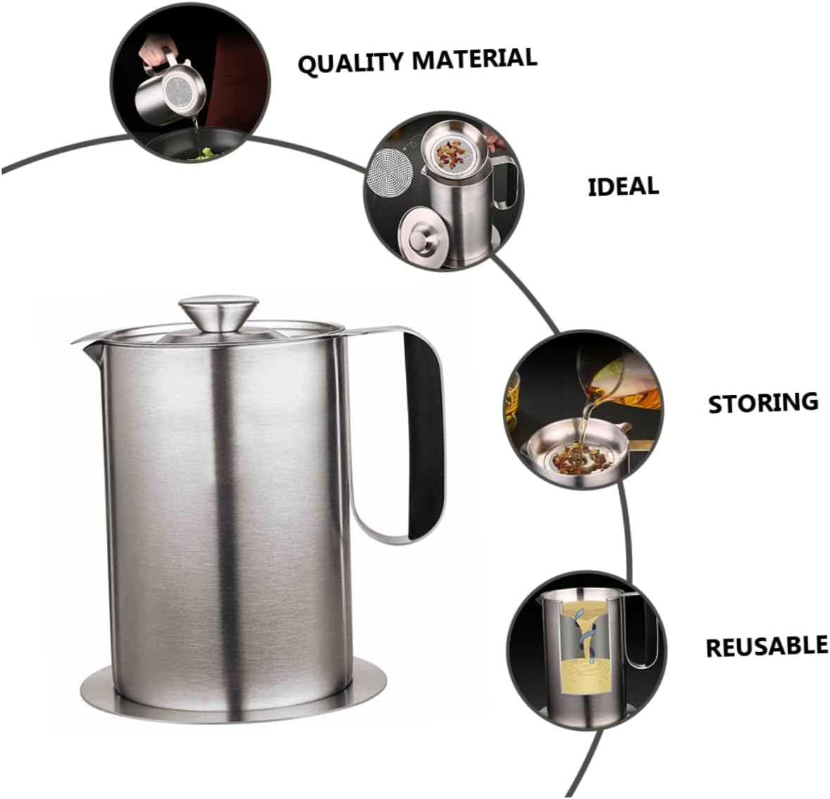Cabilock 1L Stainless Steel Oil Bottle with Strainer Kitchen Essential