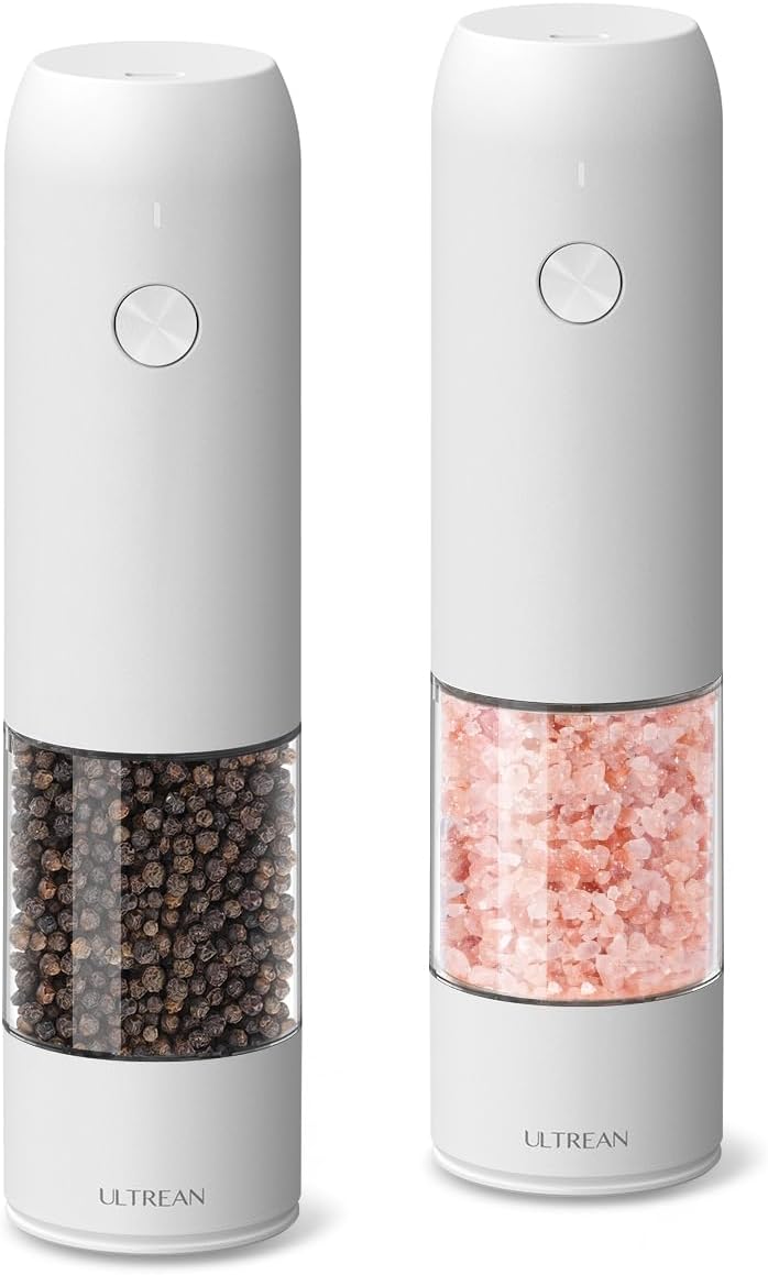 Ultrean 2-Pack Electric Salt Pepper Grinder Set White
