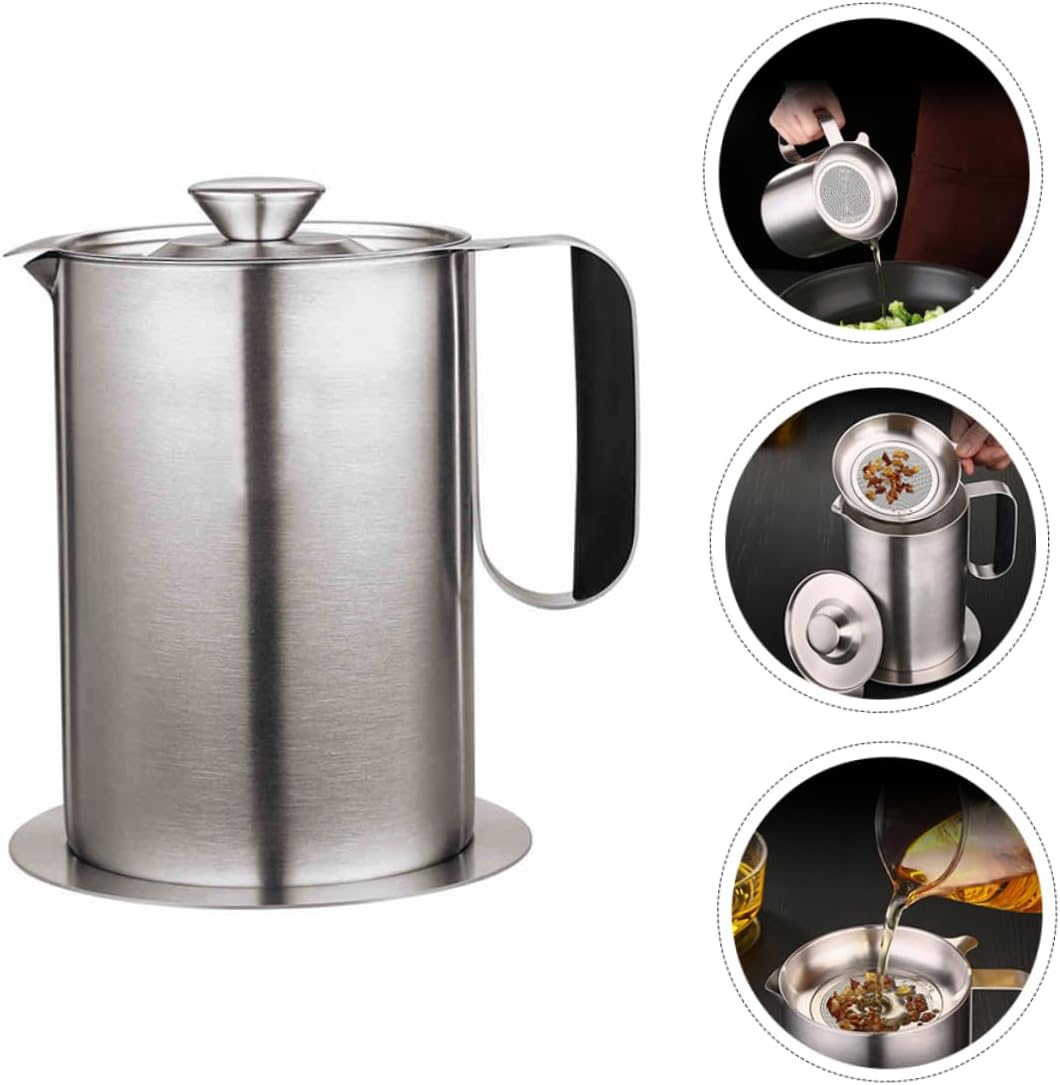 Cabilock 1L Stainless Steel Oil Bottle with Strainer Kitchen Essential