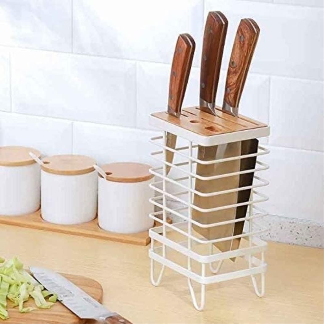 Sturdy Metal Wood Knife Holder Kitchen Tool Set Storage