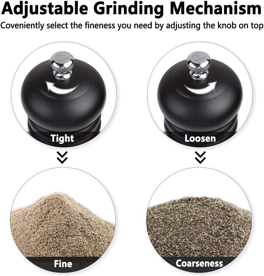 Black Pepper Mill Salt Grinder Refillable Adjustable Coarseness Ceramic