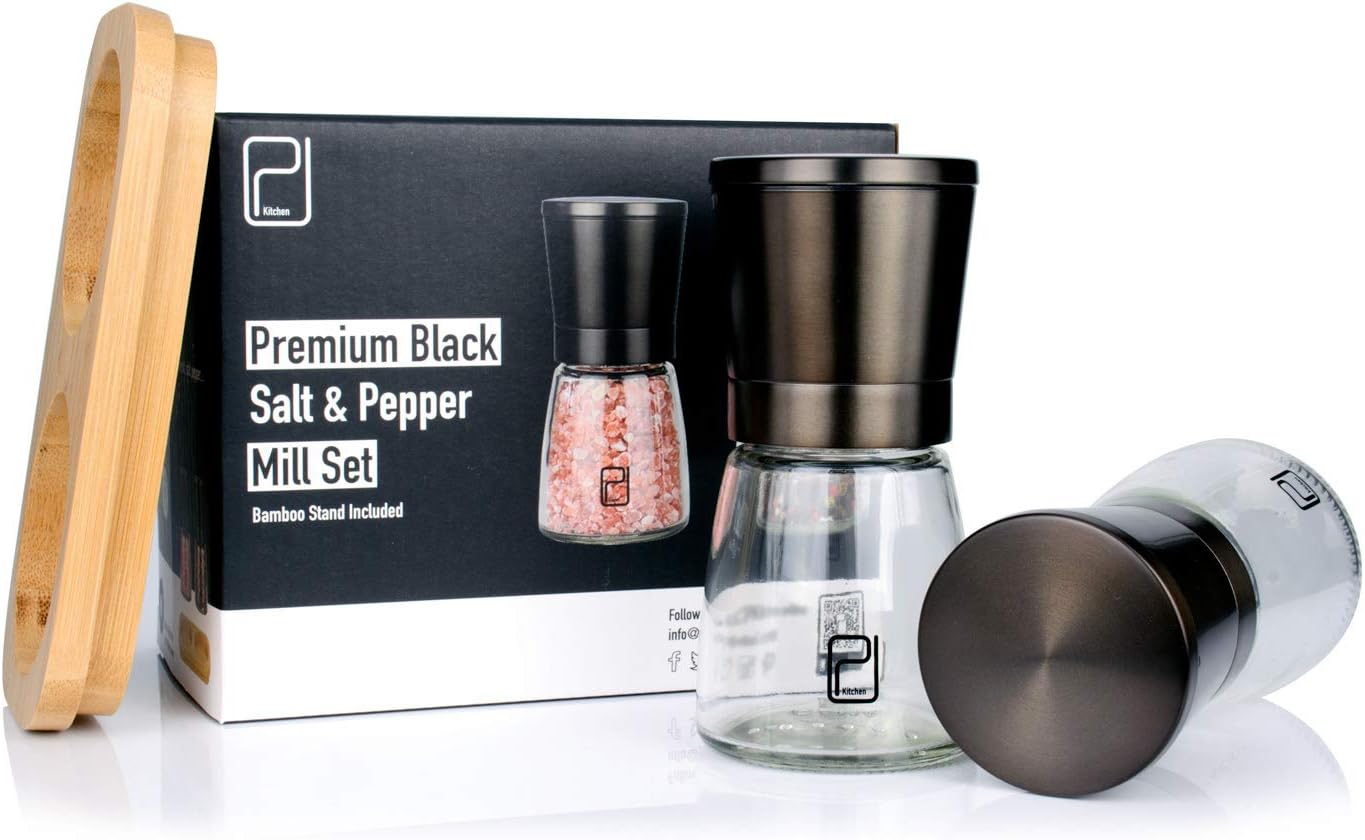 PJCKitchen Black Stainless Steel Salt and Pepper Grinder Set
