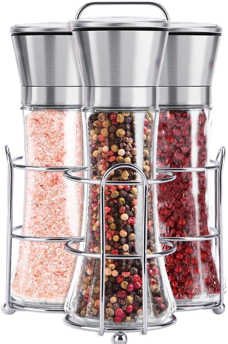 3-Piece Stainless Steel Salt Pepper Mill Set