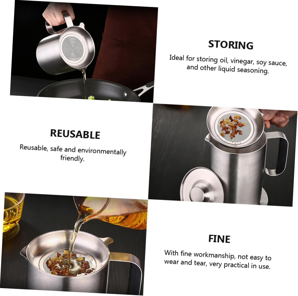 Cabilock 1L Stainless Steel Oil Bottle with Strainer Kitchen Essential