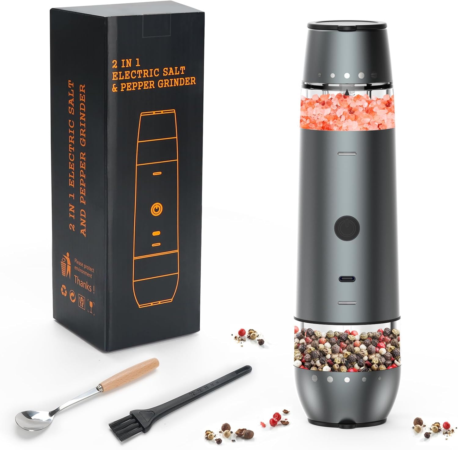 Electric Salt and Pepper Grinder Set with Dual Heads