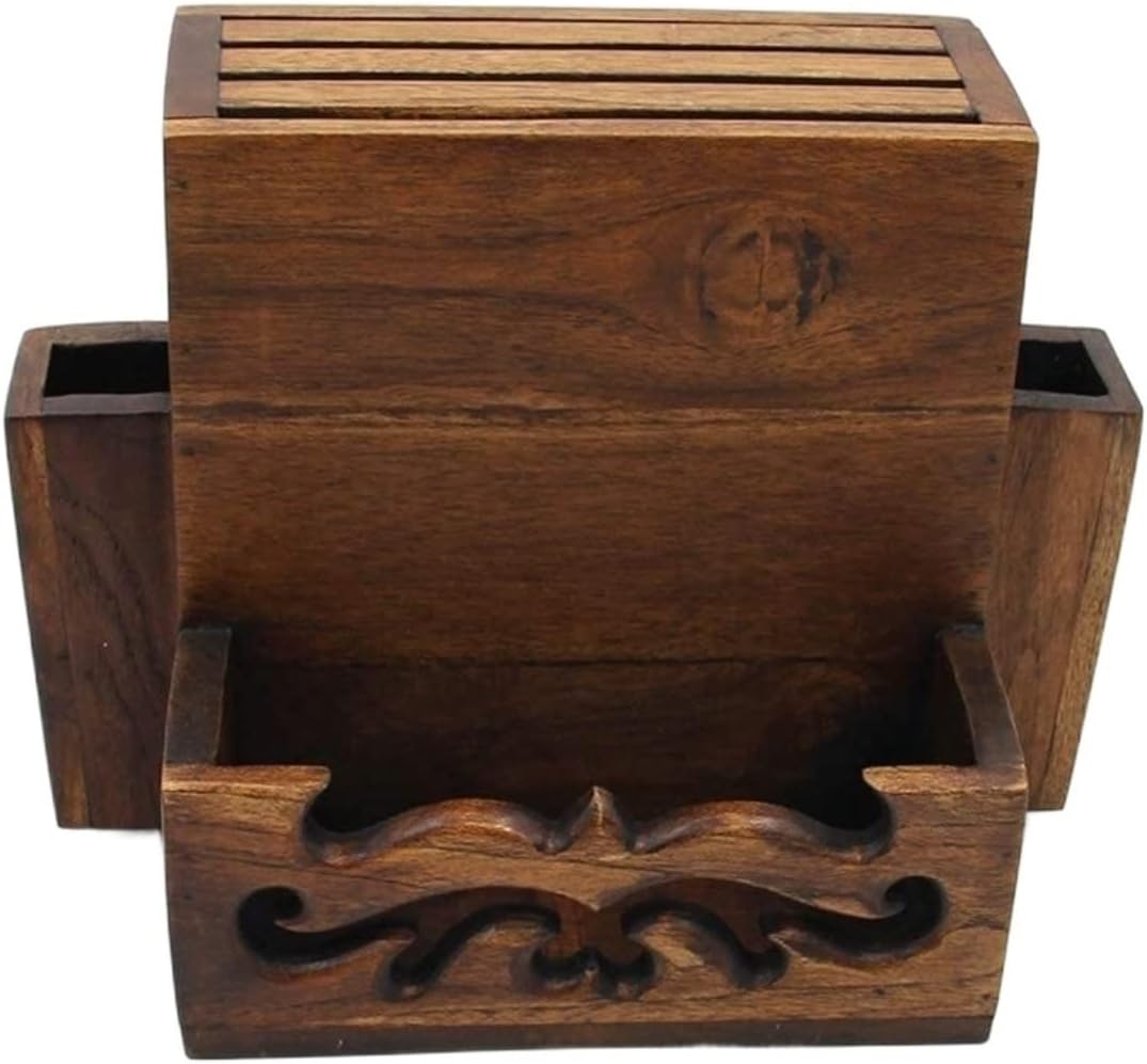 Rutavm Kitchen Knife Holder Wooden Tool Storage Rack for Countertops