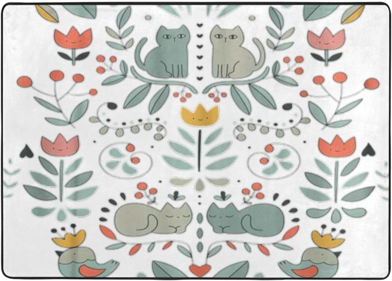 Funny Cats Birds and Flowers Non-Slip Floor Mat