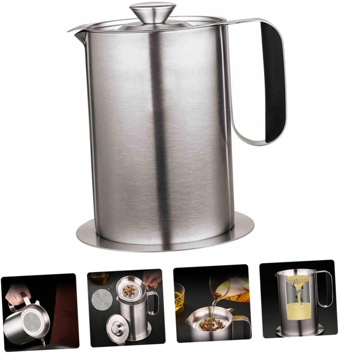 Cabilock 1L Stainless Steel Oil Bottle with Strainer Kitchen Essential