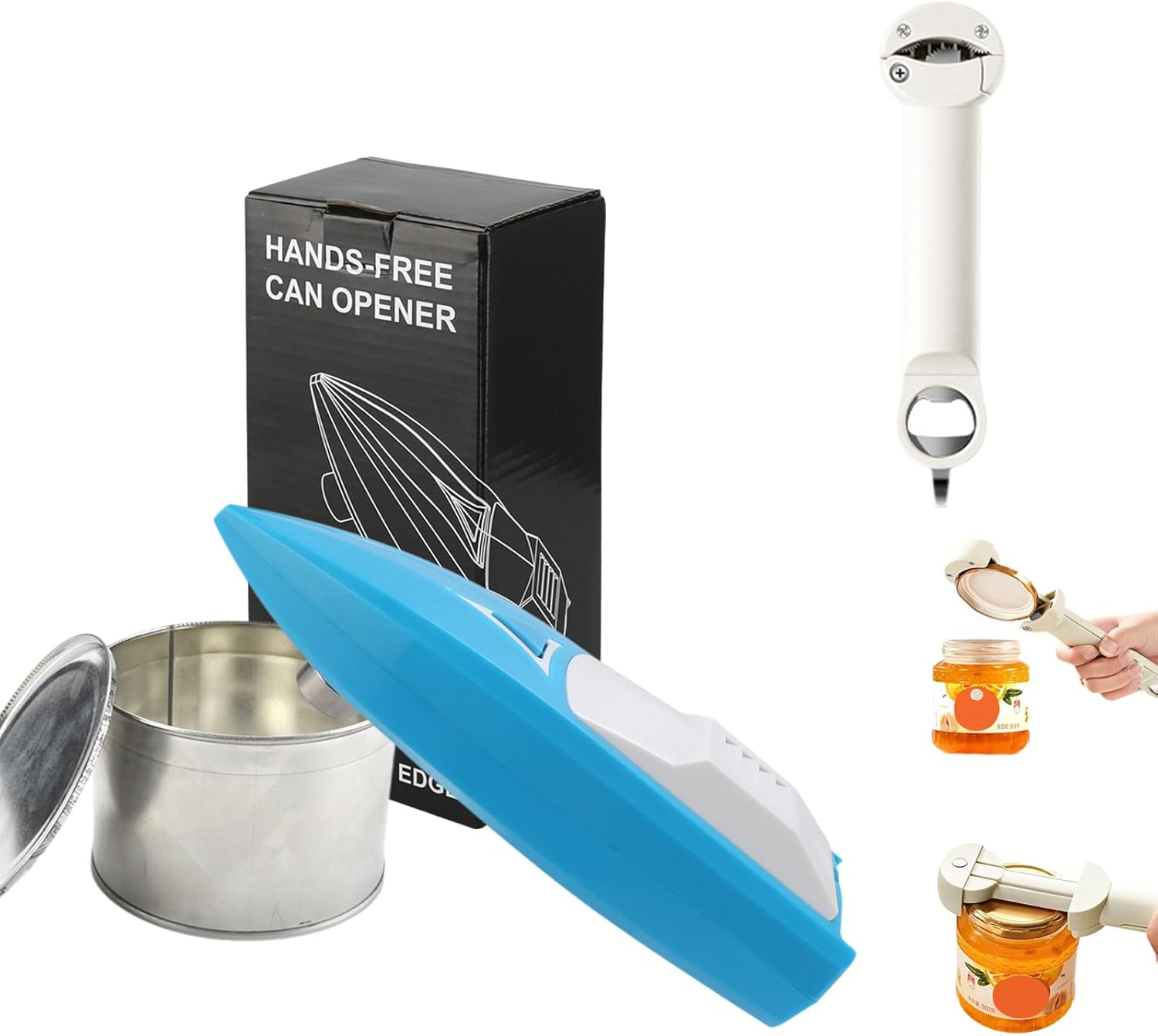 EASY-TO-USE 2 IN 1Electric Can Jar Opener Blue White