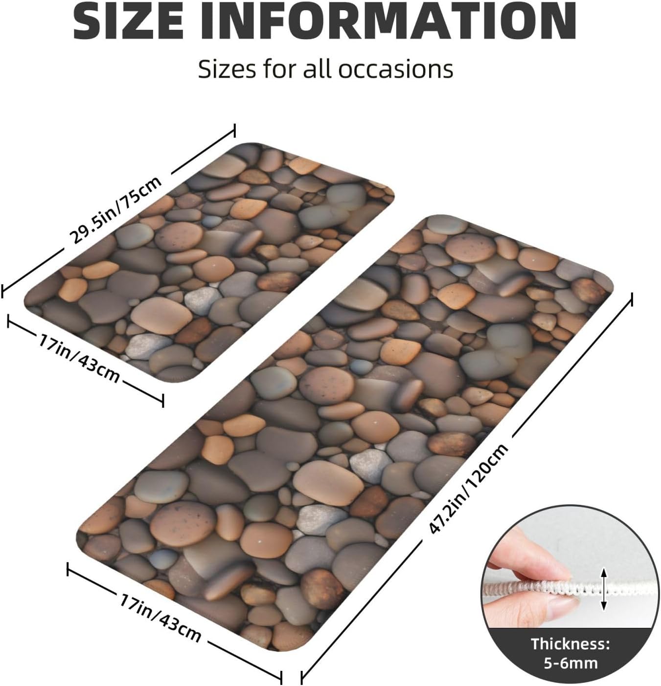 Pebbles in The Beach Print Two-Piece Kitchen Mat Set
