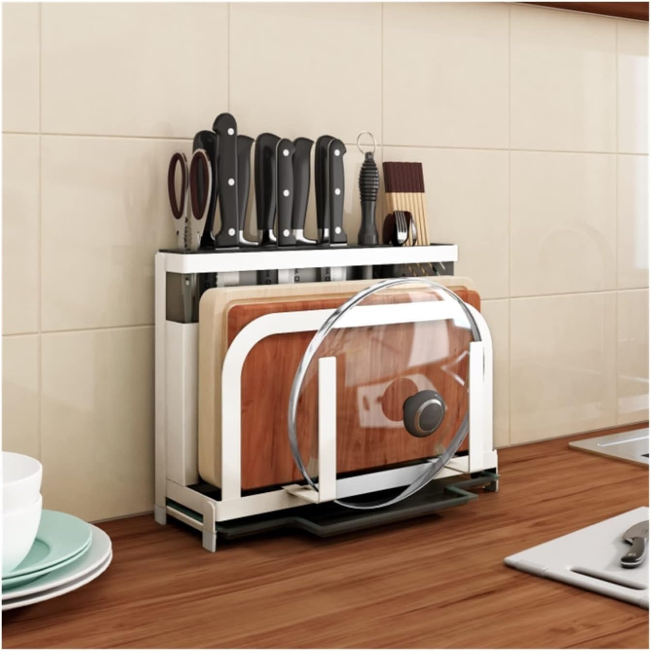 ZAEGO Kitchen Knife Holder Metal Knife Block Holder Kitchen Supplies White 332x114x25cm