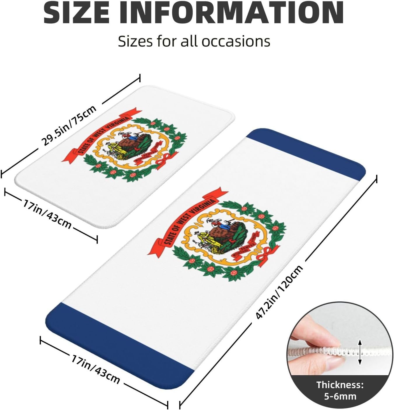 West Virginia Flag Kitchen Mats - Non-Slip Waterproof Rust Resistant