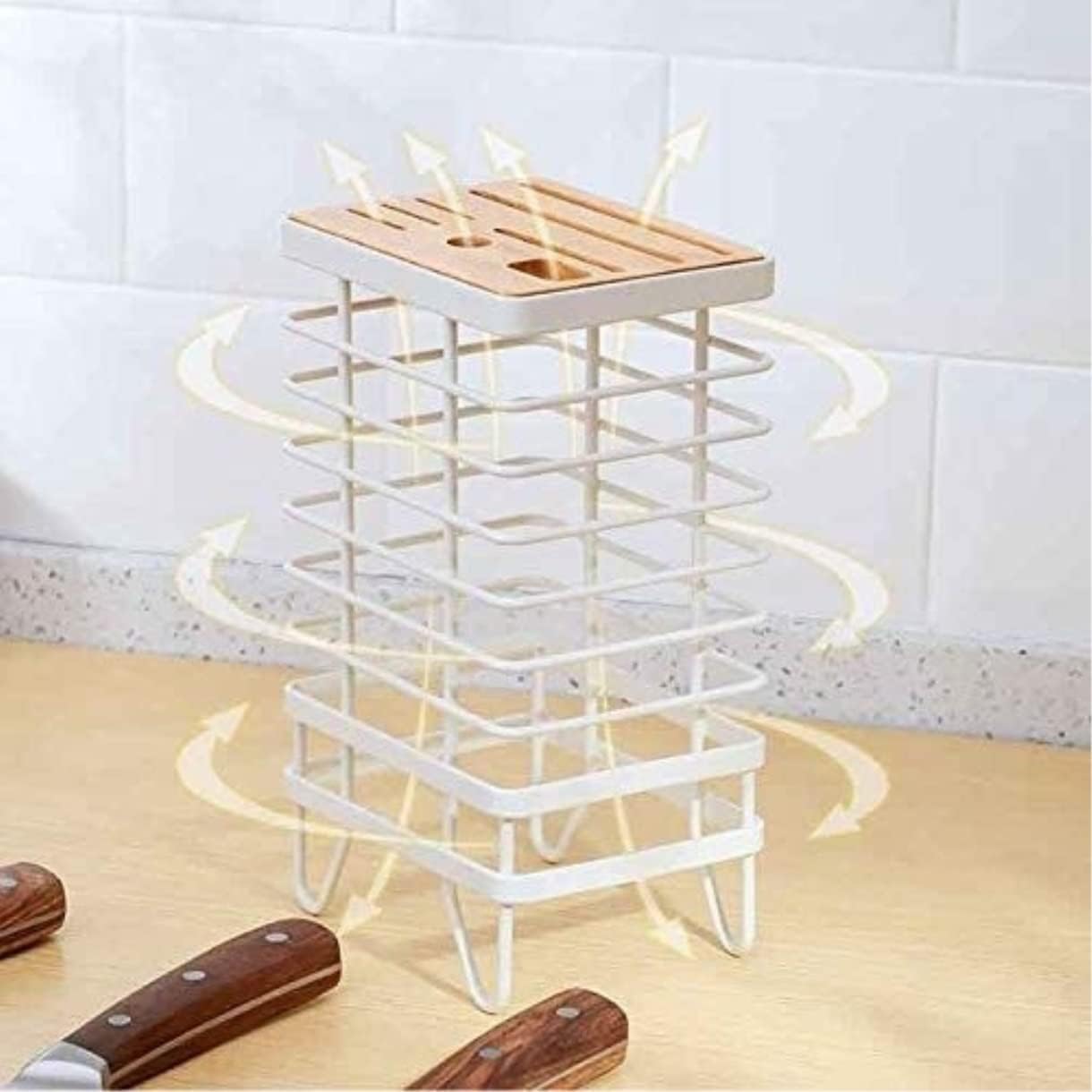 Sturdy Metal Wood Knife Holder Kitchen Tool Set Storage