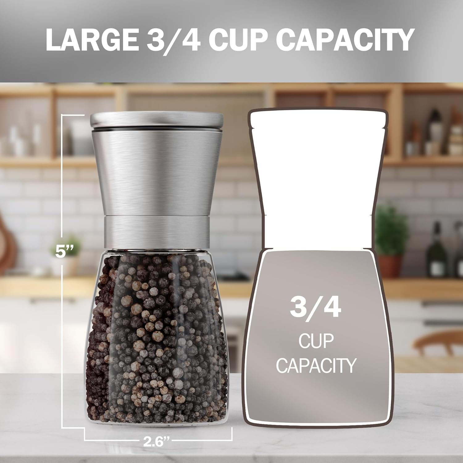 Adjustable Stainless Steel Salt Pepper Mill Set
