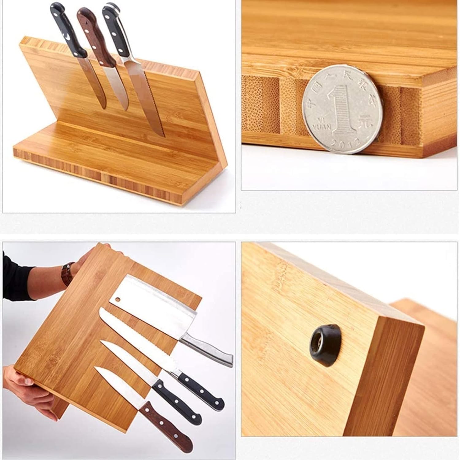 Magnetic Slanted Knife Block Wood Universal Holder