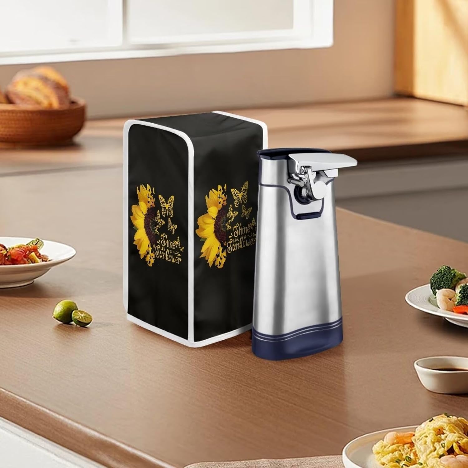 Stain Resistant Can Opener Cover Durable Waterproof Sunflower Butterfly Design