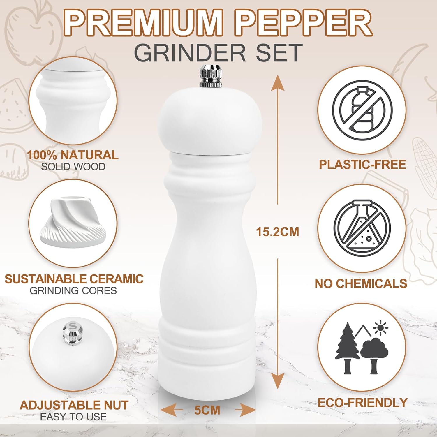 Premium Salt Pepper Grinder Set with Wooden Case