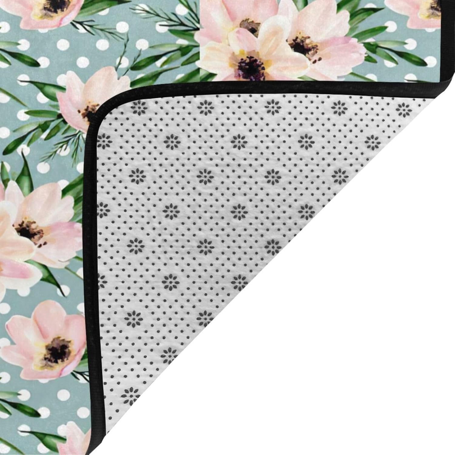 Polka Dots Flowers Print Non-Slip Floor Mat 80x58in