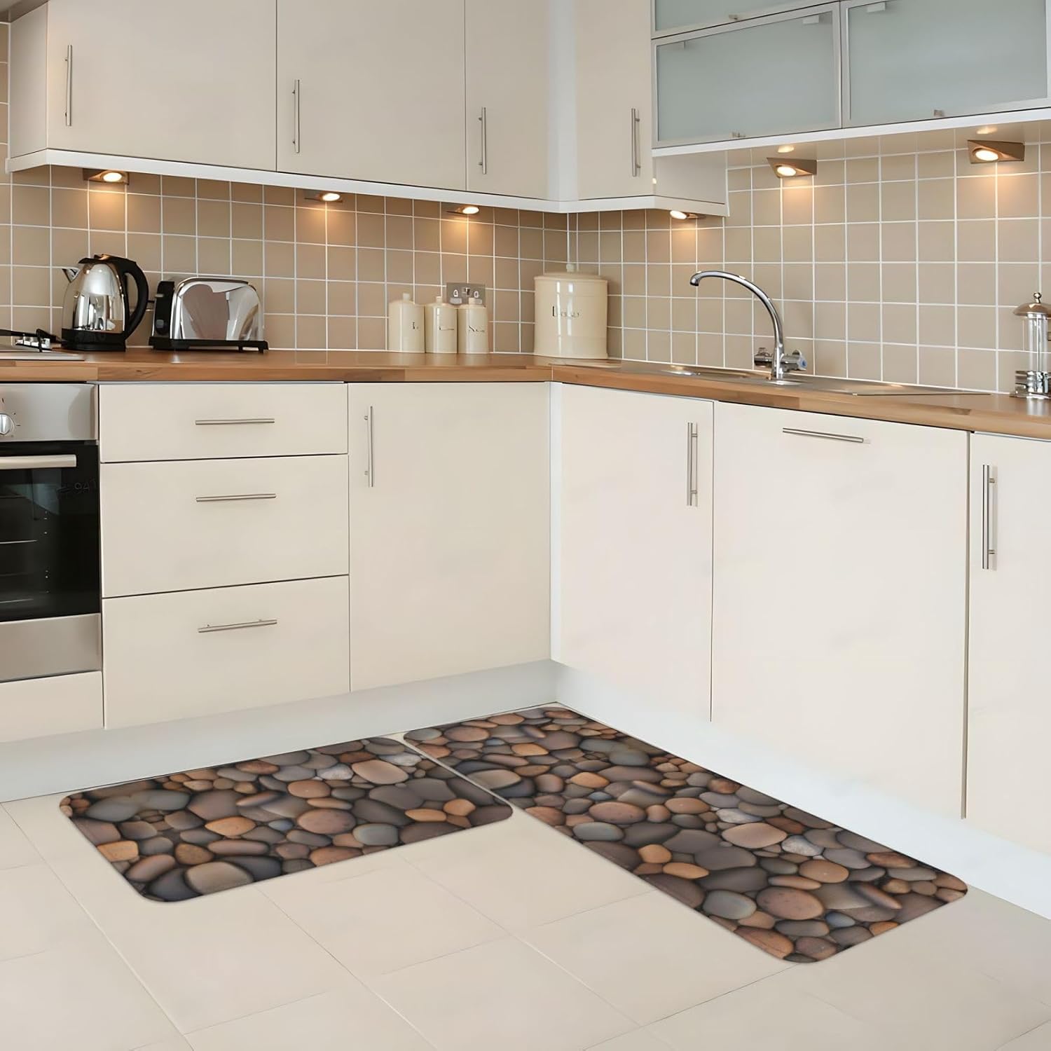 Pebbles in The Beach Print Two-Piece Kitchen Mat Set