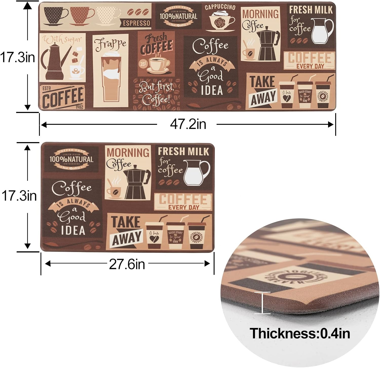 Asrug Anti Fatigue Kitchen Mat Dark Coffee Design