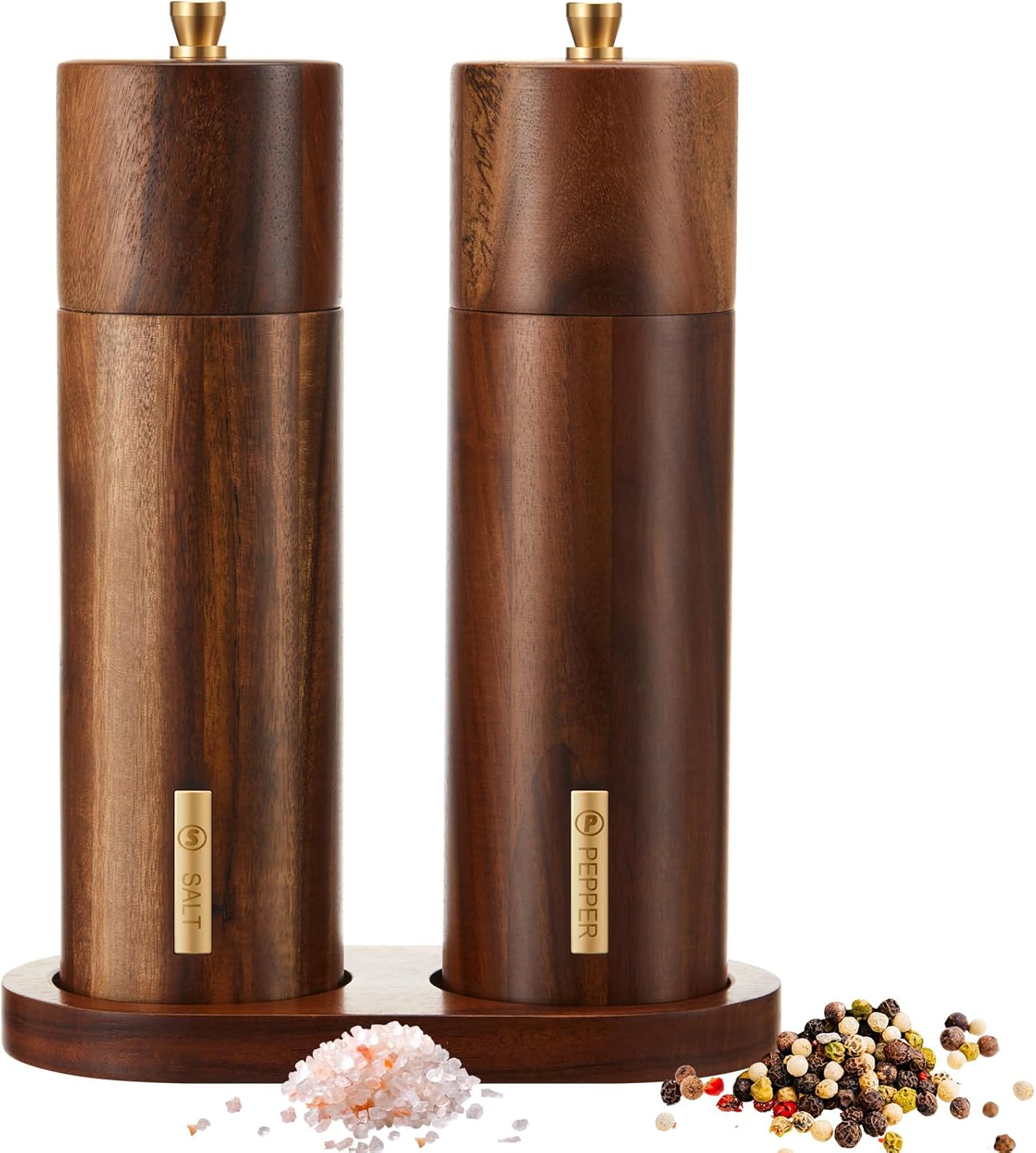 LOYIM8-Inch Wooden Salt Pepper Mill Set with Adjustable Grind Refillable Design