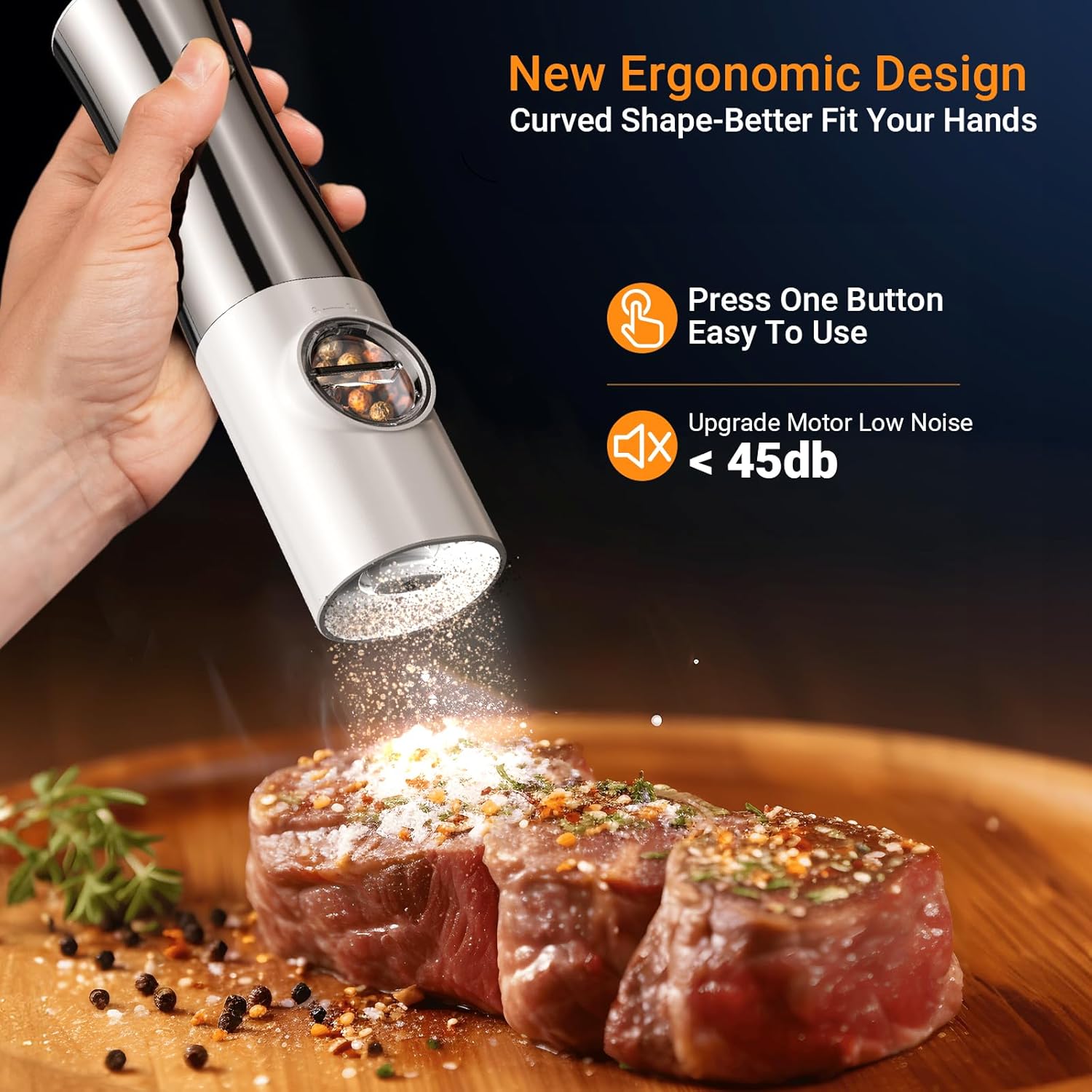 Arcselong Electric Salt Pepper Grinder Set Stainless Steel Top Rechargeable Base