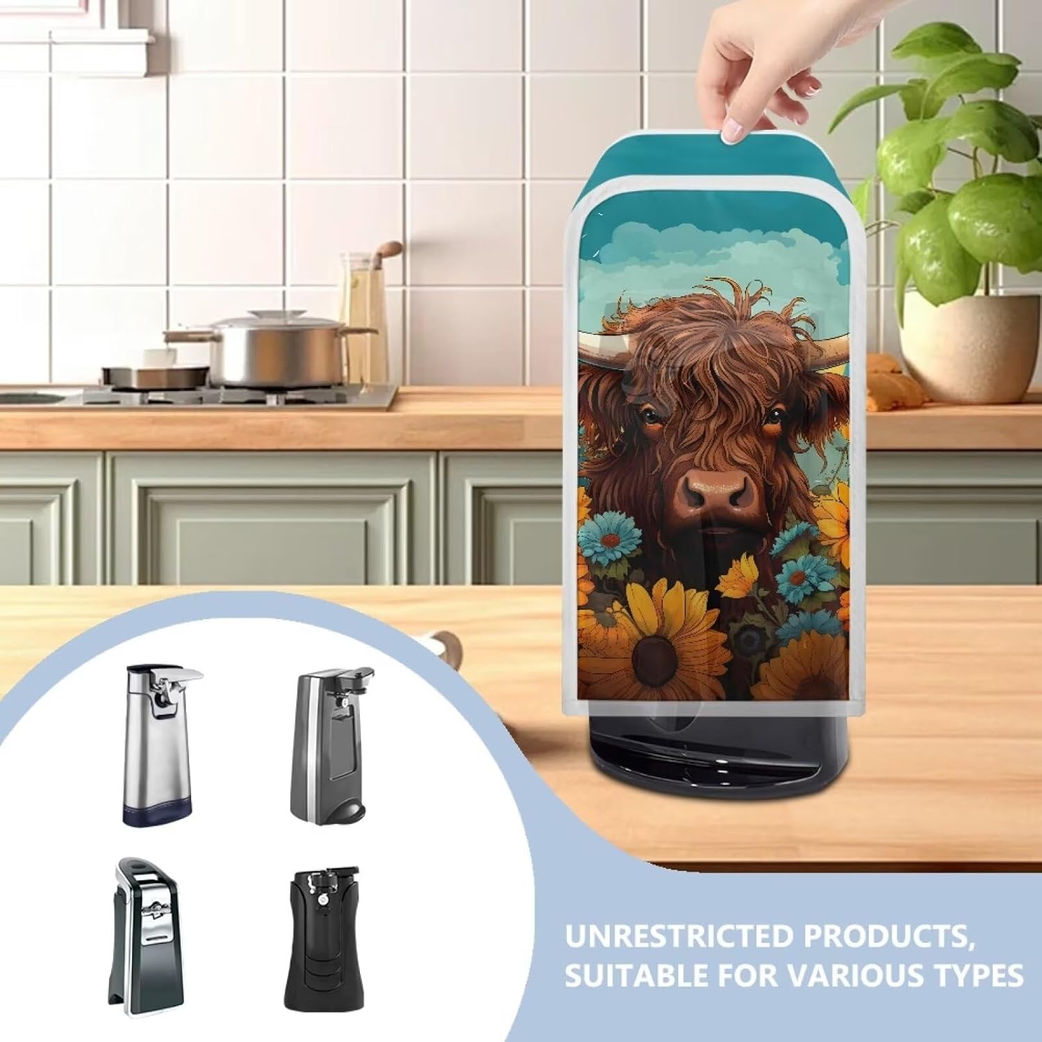 ZOUTAIRONG Sunflower Cattle Electric Can Opener with Waterproof Dust Cover