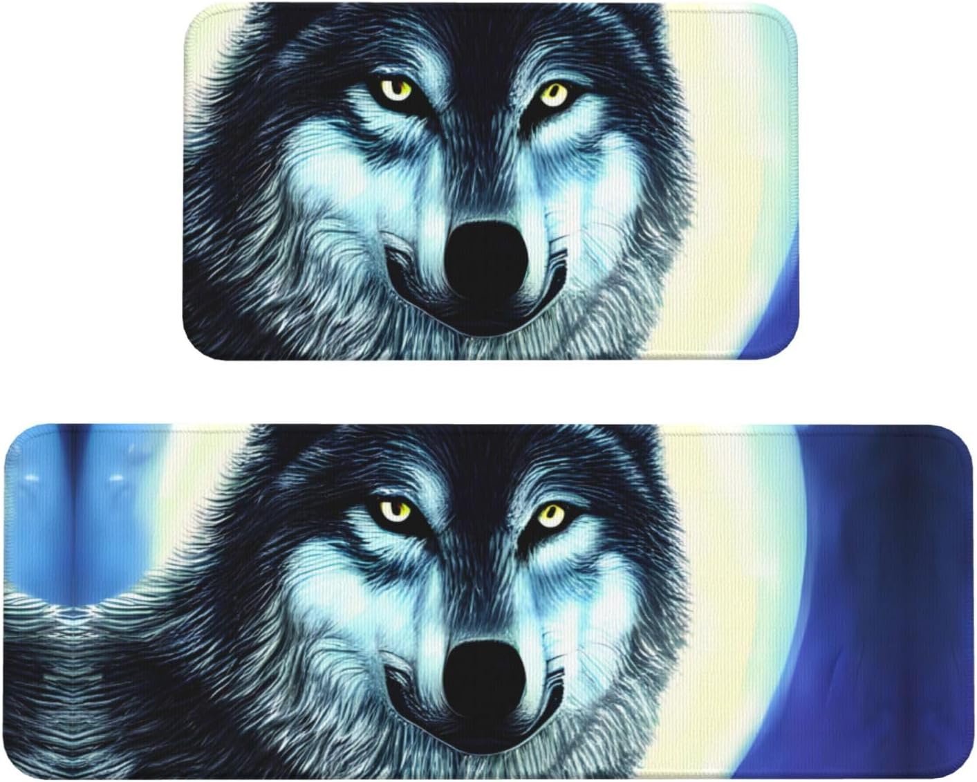 Wolf Under Moon Print Kitchen Mats 2 Set - Non-Slip Waterproof Ergonomic Fashionable