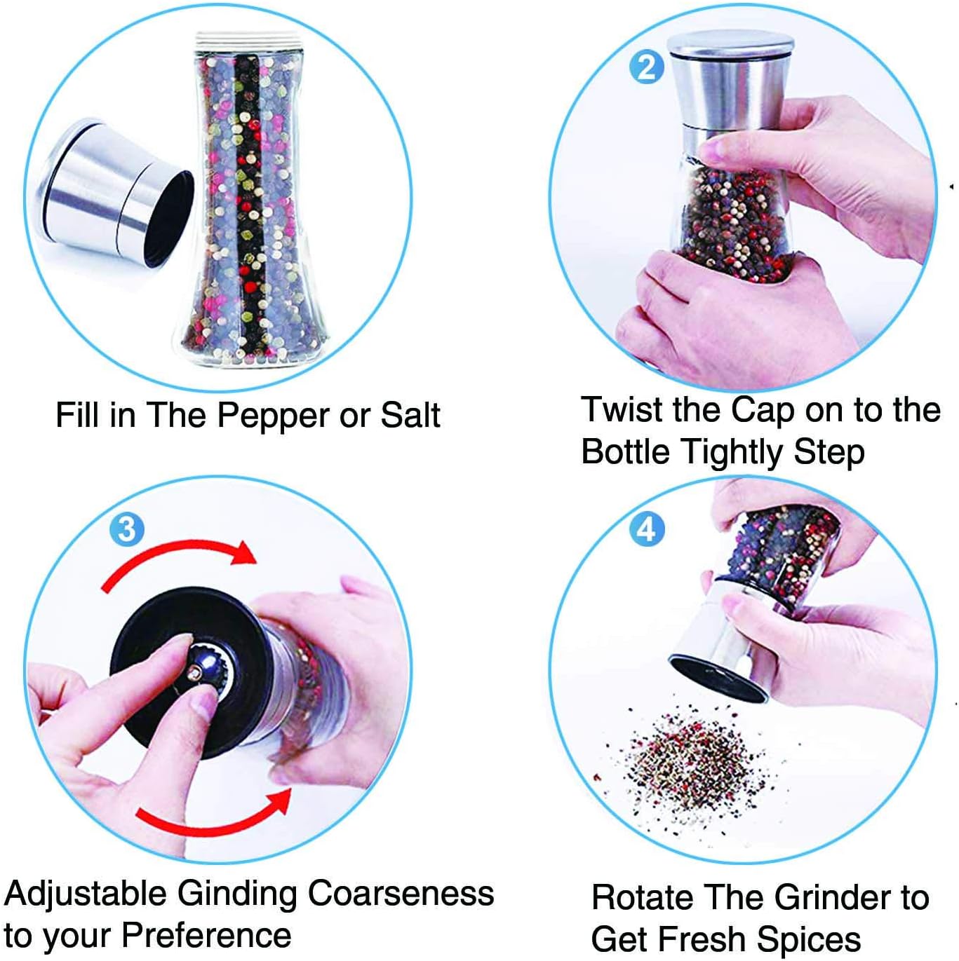 3-Piece Stainless Steel Salt Pepper Mill Set