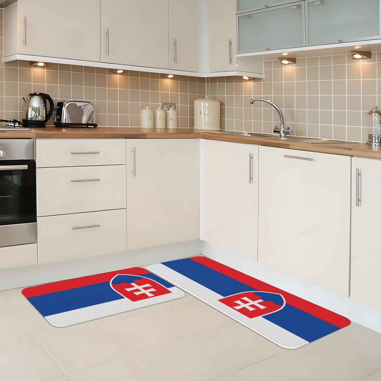 Flag of Slovakia Print Kitchen Mats 2 Sets Non-Slip Waterproof