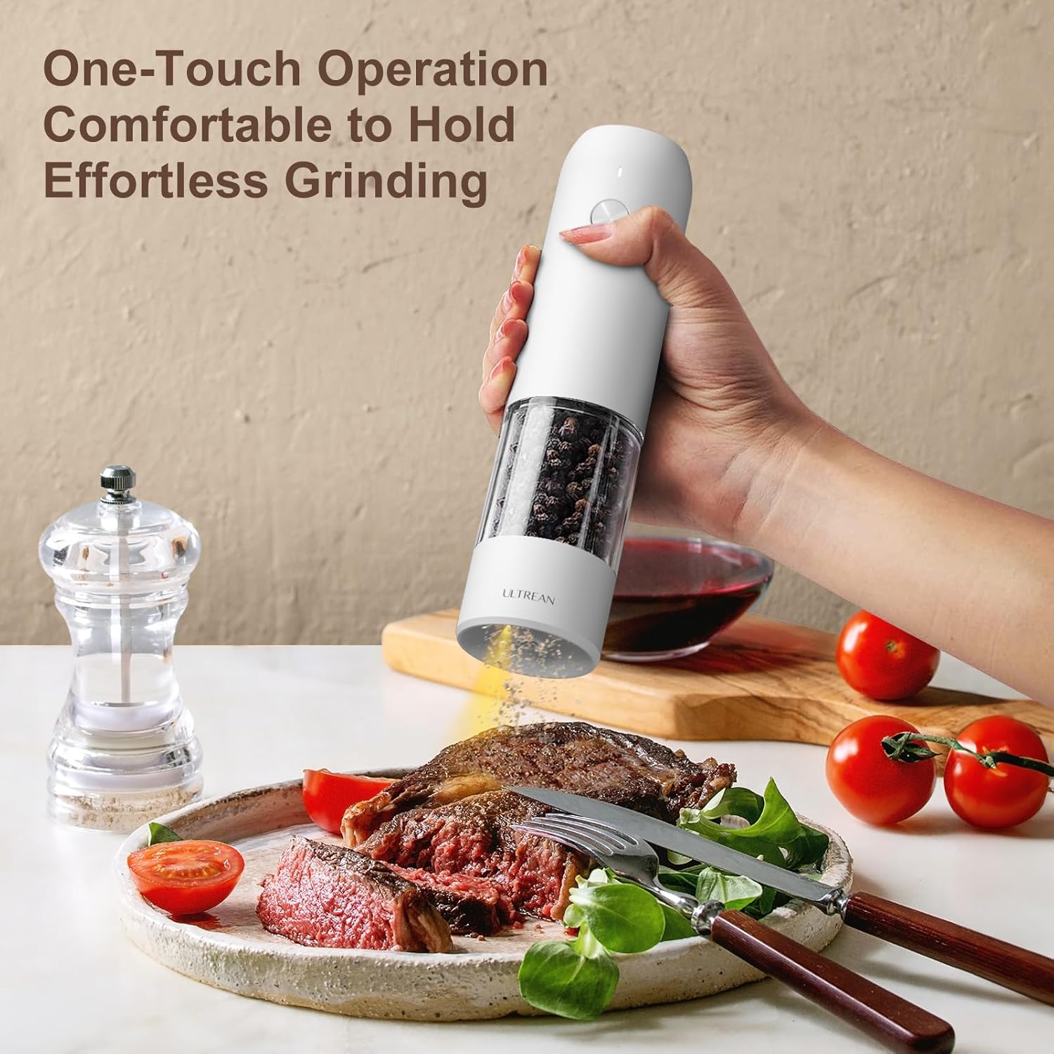 Ultrean 2-Pack Electric Salt Pepper Grinder Set White